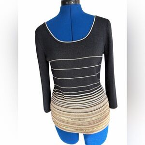 Spencer Jeremy Elegant Black and Gold  beaded Striped Women's Top